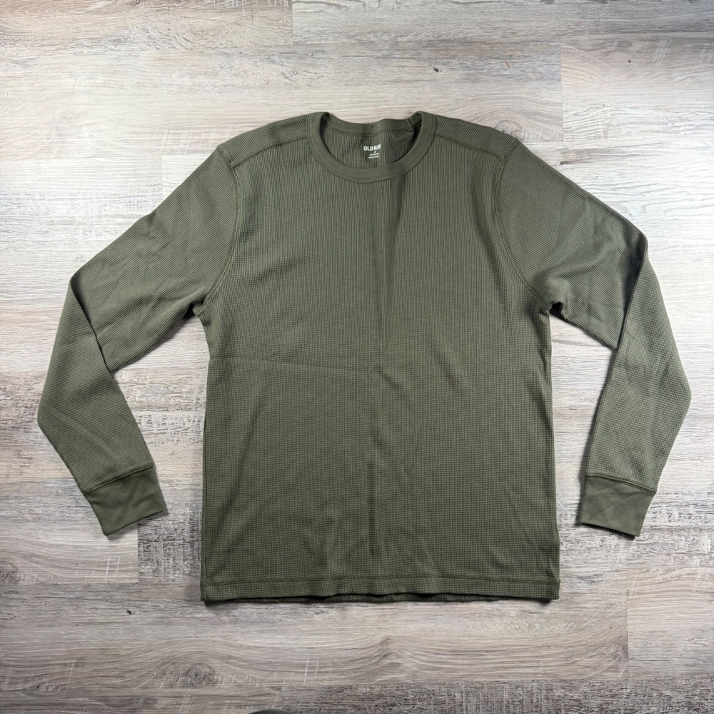 Old Navy Mens Soft Washed Waffle Knit Thermal Long Sleeve Shirt Olive Green M